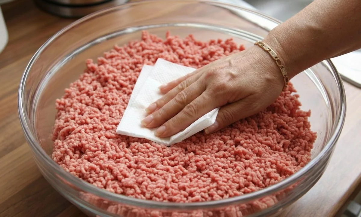 Vendedores de carne picada se ponen nerviosos cuando saco una servilleta: la aplico a la carne y veo cuánta agua y colorante tiene