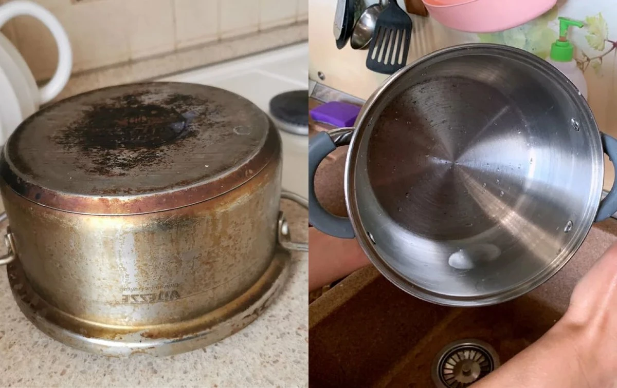 3 cucharadas de bicarbonato limpian ollas quemadas como nuevas