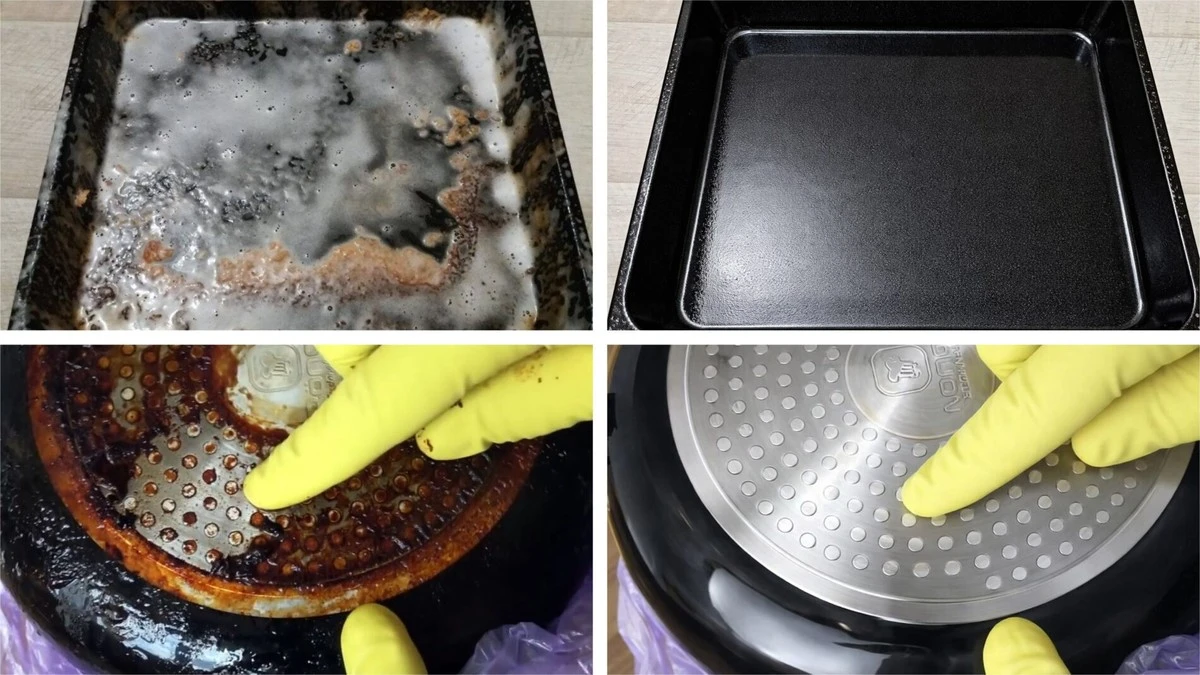 El truco casero para dejar sartenes y bandejas como nuevas: 1 cucharada de bicarbonato + 2 ingredientes más