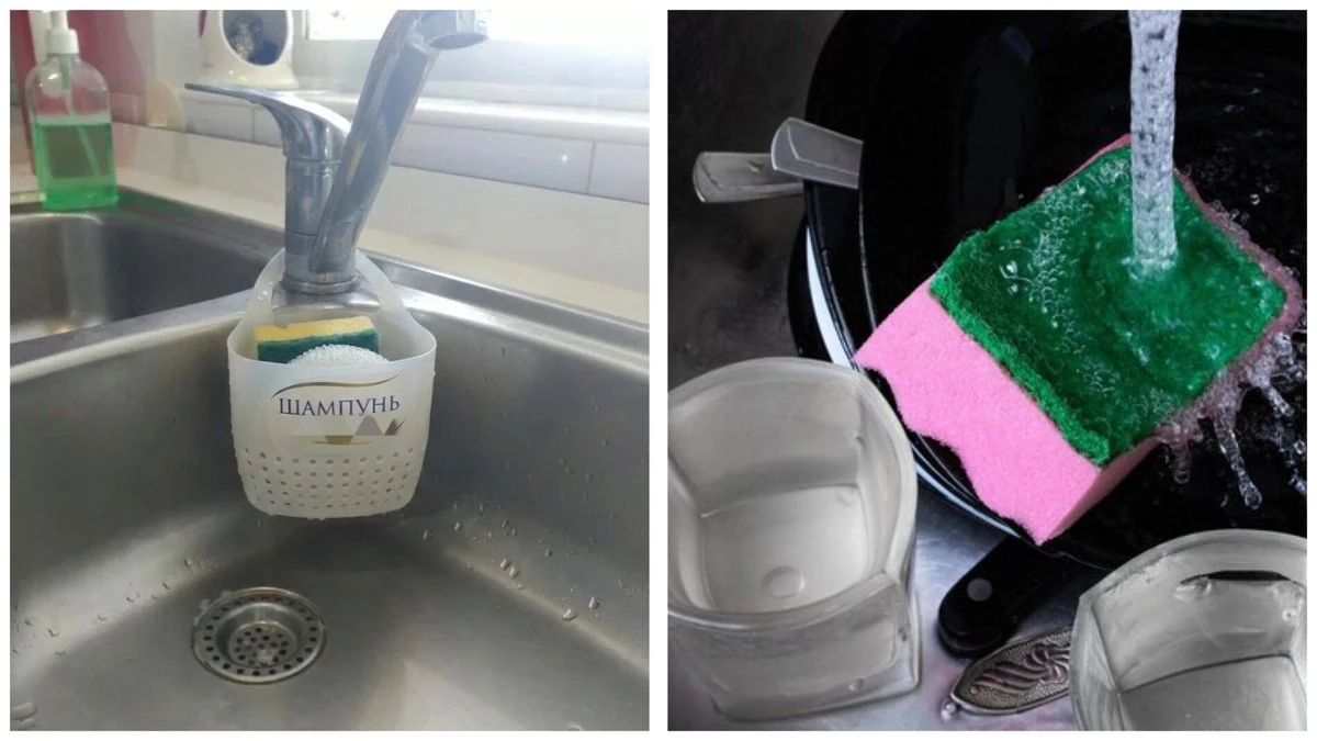 Adiós al desorden en el fregadero: crea un organizador de esponjas con una vieja botella de champú